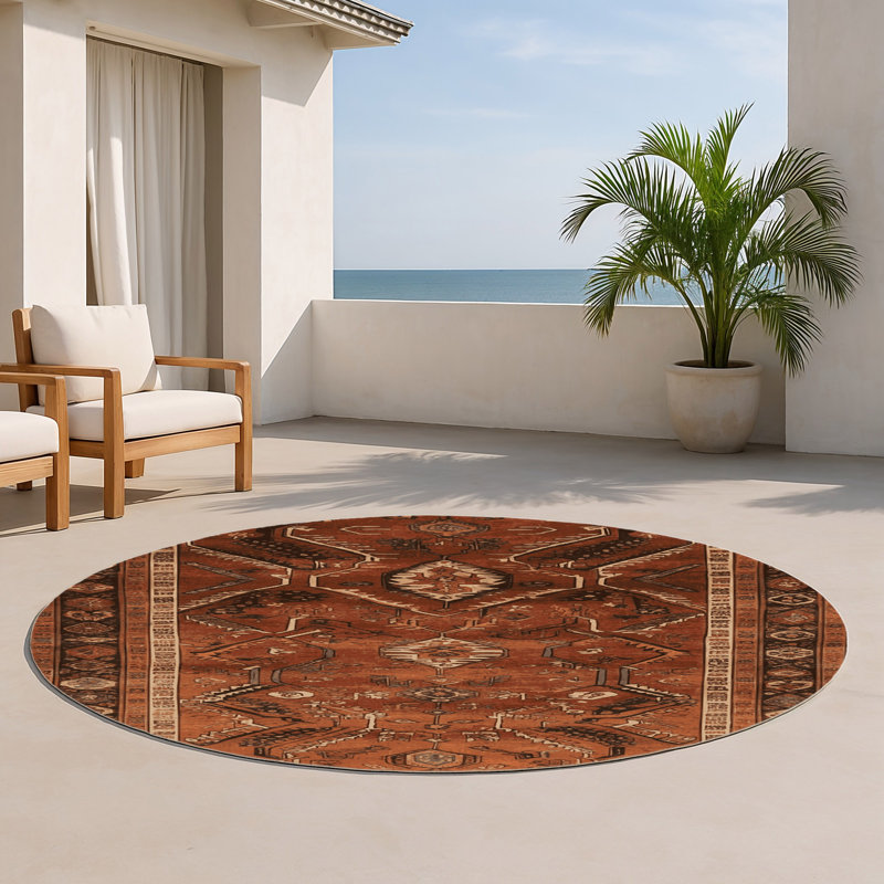 Turkish Brown Indoor and Outdoor Area Rug, Round 5'