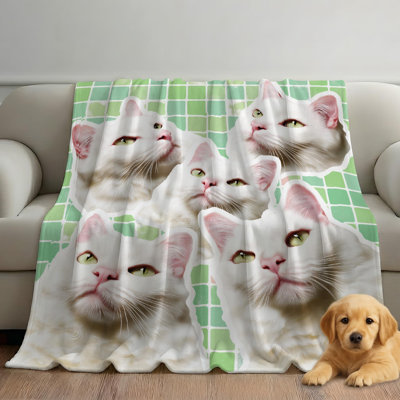 Plaid Throw Blanket, Super Plush Fluffy Large Big Soft Mint Blankets for Sofa Couch Bed, Animal Cat Funny No Pilling Printed Flannel Blankets Warm Lightweight, 40 x 50 inComes with a canvas bag with cat print as a bonus