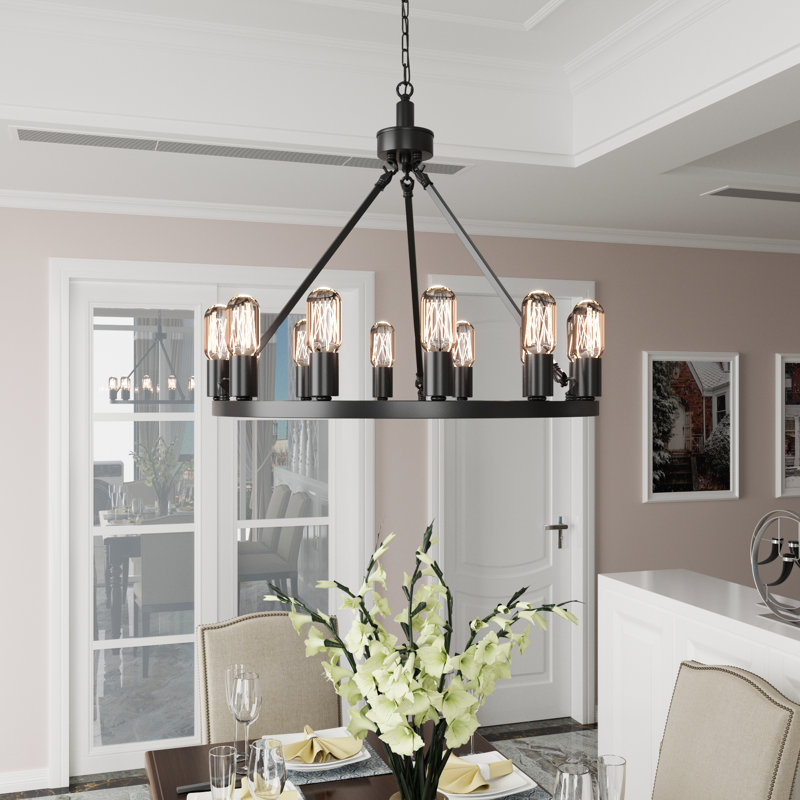 Gainell Metal Wagon Wheel Chandelier, Black