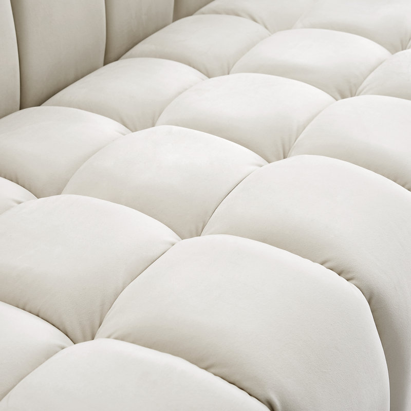 Carlan 91" Velvet Tuxedo Arm Sofa, Cream Velvet
