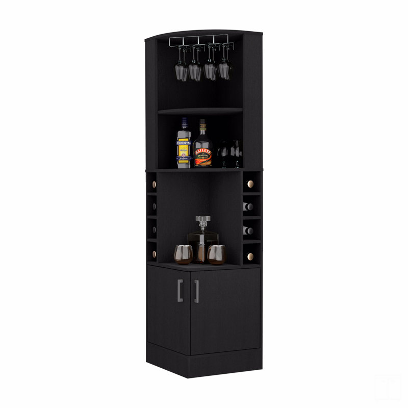 8-Bottle 2-Shelf Bar Cabinet, Black
