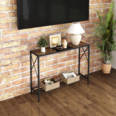 Table de console étroite avec 2 tablettes - 41,8 pouces rustique pour entrée, salon, couloir