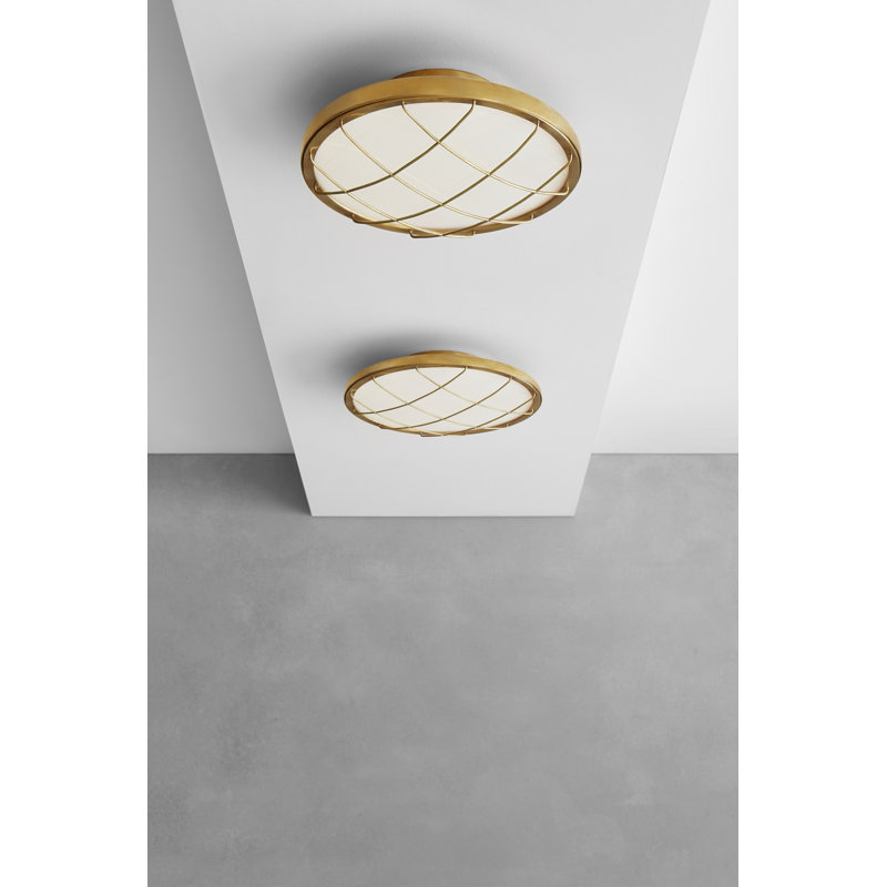 Peter Bristol Dot Caged Flush Mount, Natural Brass, 3.5" H x 13.75" W x 13.75" D