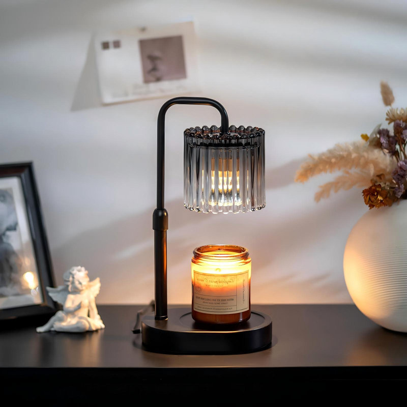 Lampe chauffe-bougie avec minuterie : chauffe-cire noir, hauteur réglable, intensité variable, avec 2 ampoules, décoration moderne style ferme pour la maison, la chambre, cadeau pour femme, anniversaire, pendaison de crémaillère