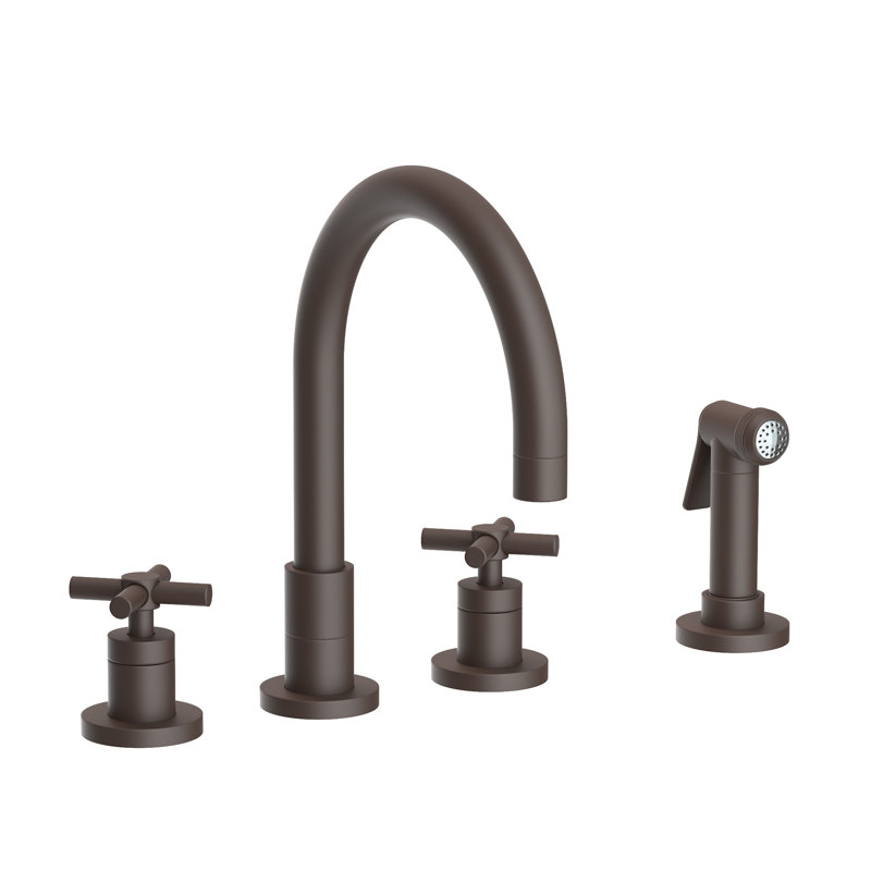 East Linear Double Handle Kitchen Faucet with Side Spray, Oil Rubbed Bronze, Cross