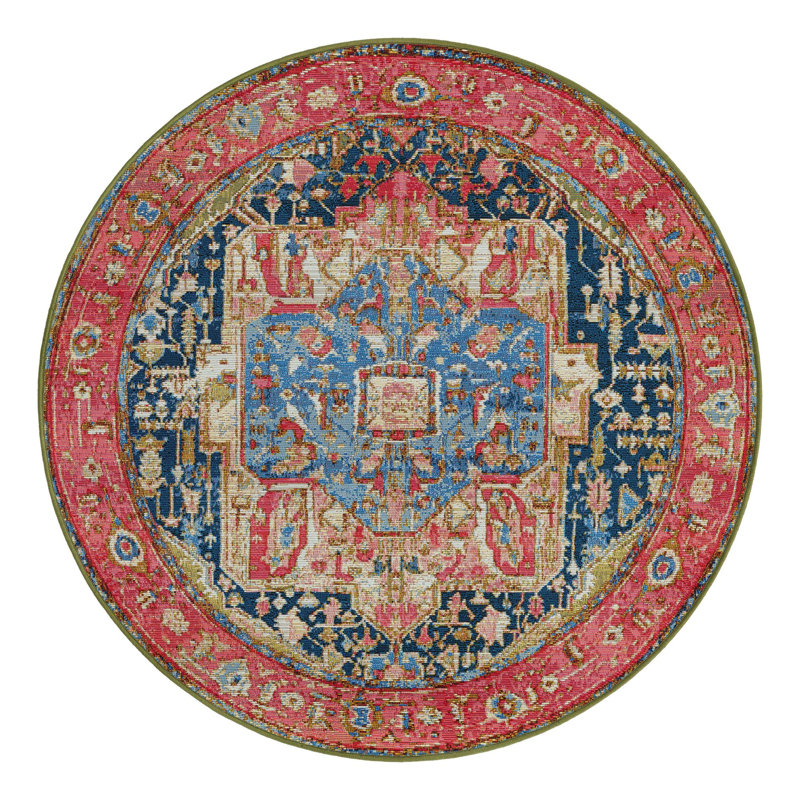 Multi_Unique Loom Limon Outdoor Traditional Rug, Round 5'1"