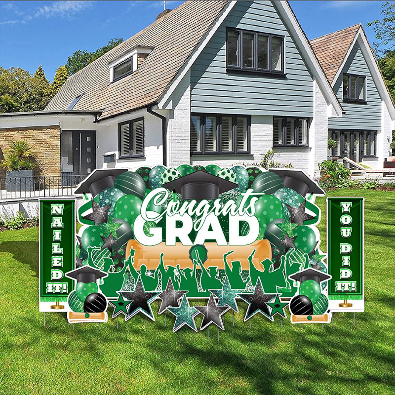 Ensemble de panneaux Jumbo Graduation Yard, 6 pi x 3 pi, comprenant des piquets, Vert