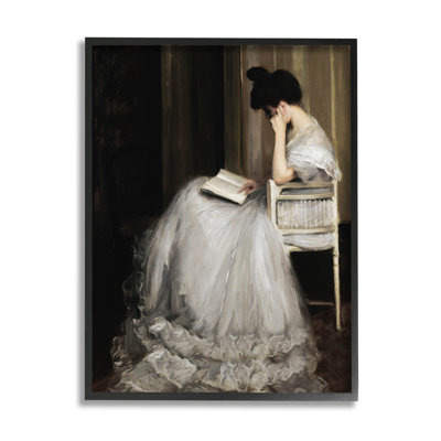«Woman in Gown» en train de lire un portrait noir, estampe numérique encadrée avec lettres et lignes