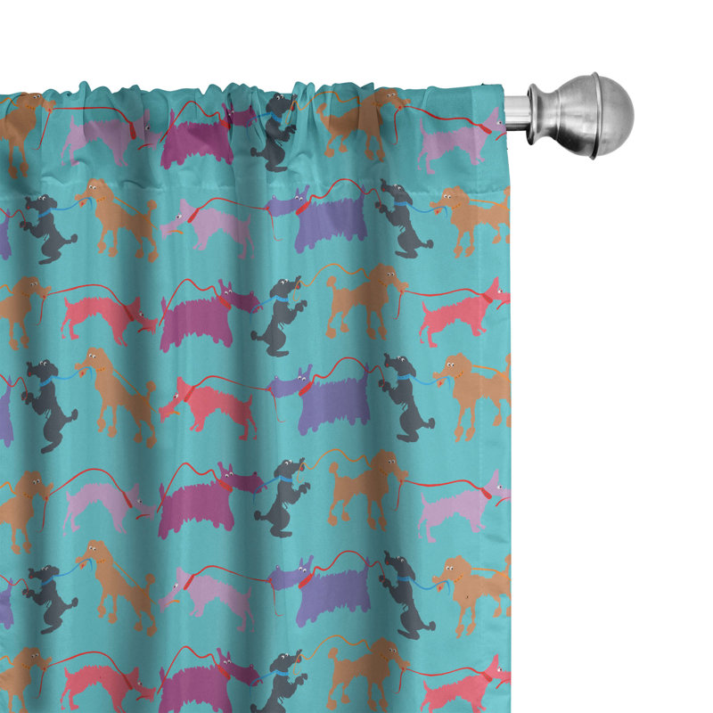 Dogs Semi-Sheer Rod Pocket Curtain Panels, 28" x 95"