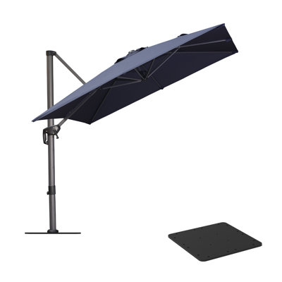 Regelinde Outdoor 96'' Cantilever Round Aluminum Navy Umbrella with Steel Plate Base