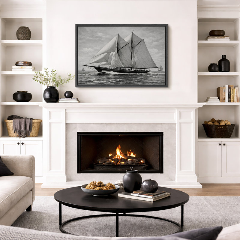 Illustration de bateau à voile classique, scène nautique noire et blanche, photos de salon, impression sur toile encadrée