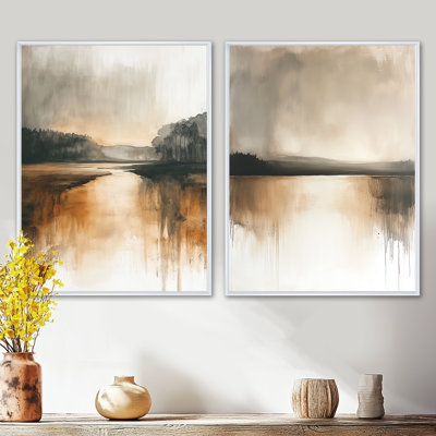 «Beige Lake Wall Art», art neutre sur toile, «Beige Lake Hozrion», ensemble d'art mural nature calme