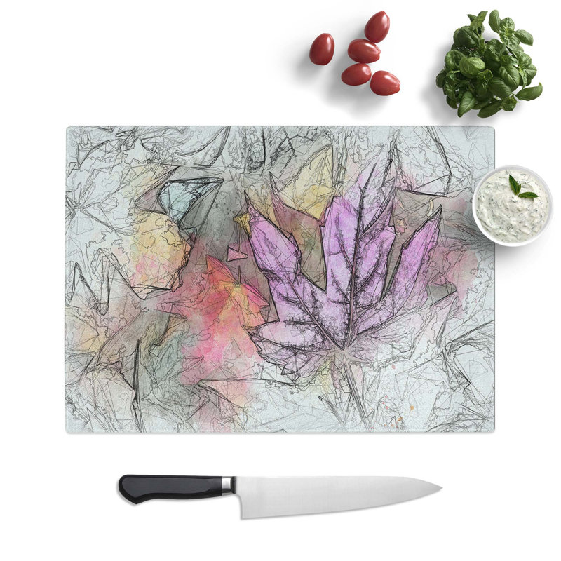 Tempered Glass Autumn Leaves Chopping Board, 39 cm W x 28.5 cm L