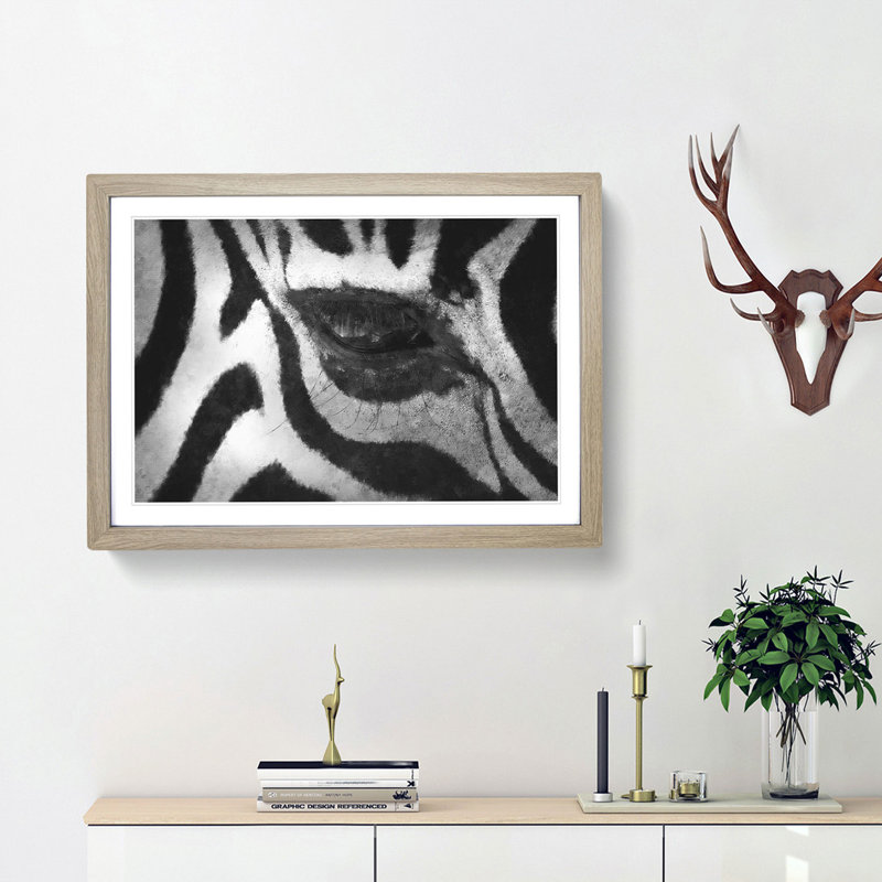 The Eye of a Zebra - Picture Frame Painting Print, Oak Framed, 24cm H x 33cm W x 2cm D