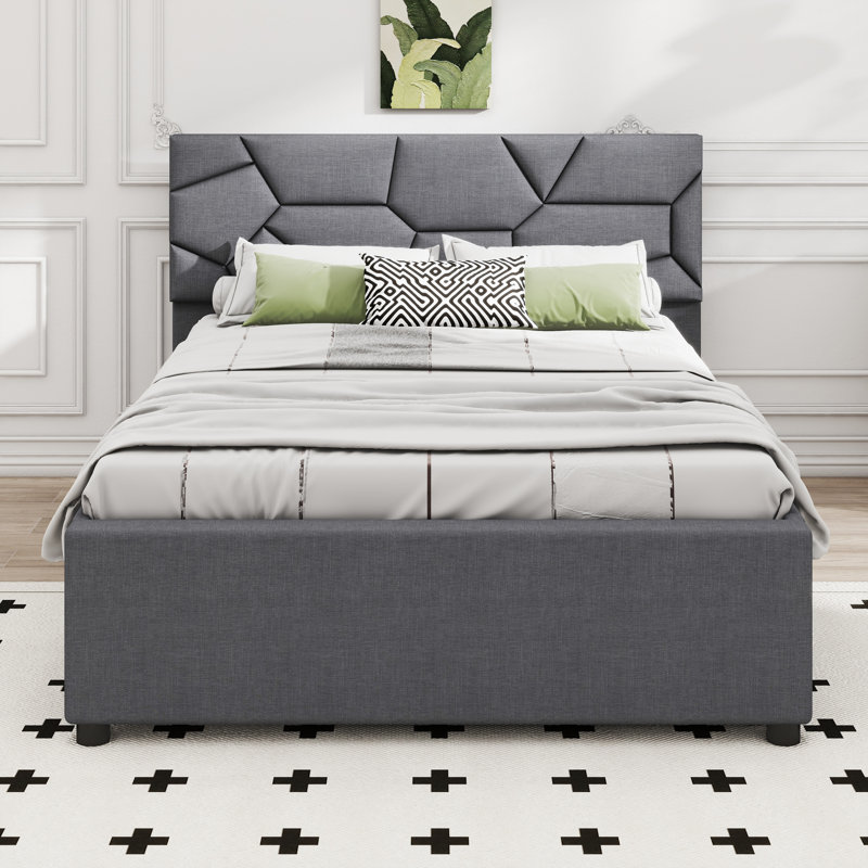 Lit plateforme tapissier avec rangement Stephenia, Double, gris