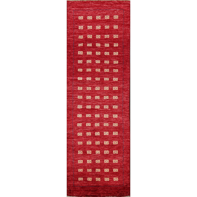 Tapis rouge noué à la main de conception unique 2 pi 7 po x 8 pi 0 po