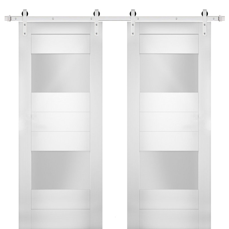 Portes blanches en verre givré Sete avec trousse de quincaillerie d'installation Sete, 36 po x 84 po, Argent