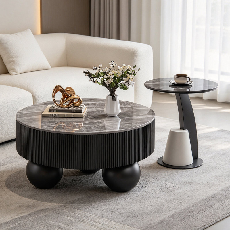 Italian Light Luxury Simple Coffee Table, Gray/Black, Marble