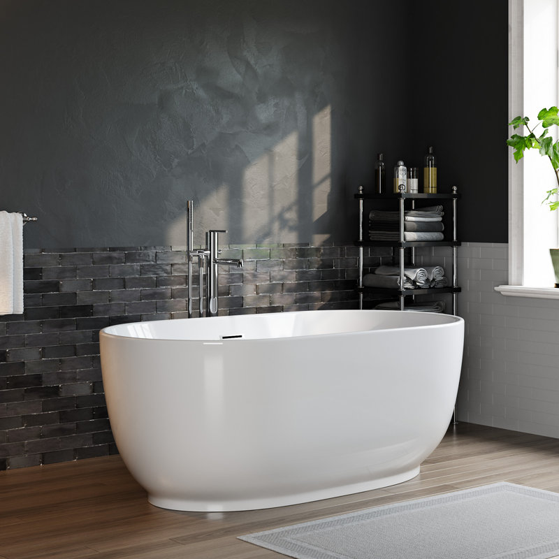 60" x 32" Freestanding Soaking Acrylic Bathtub