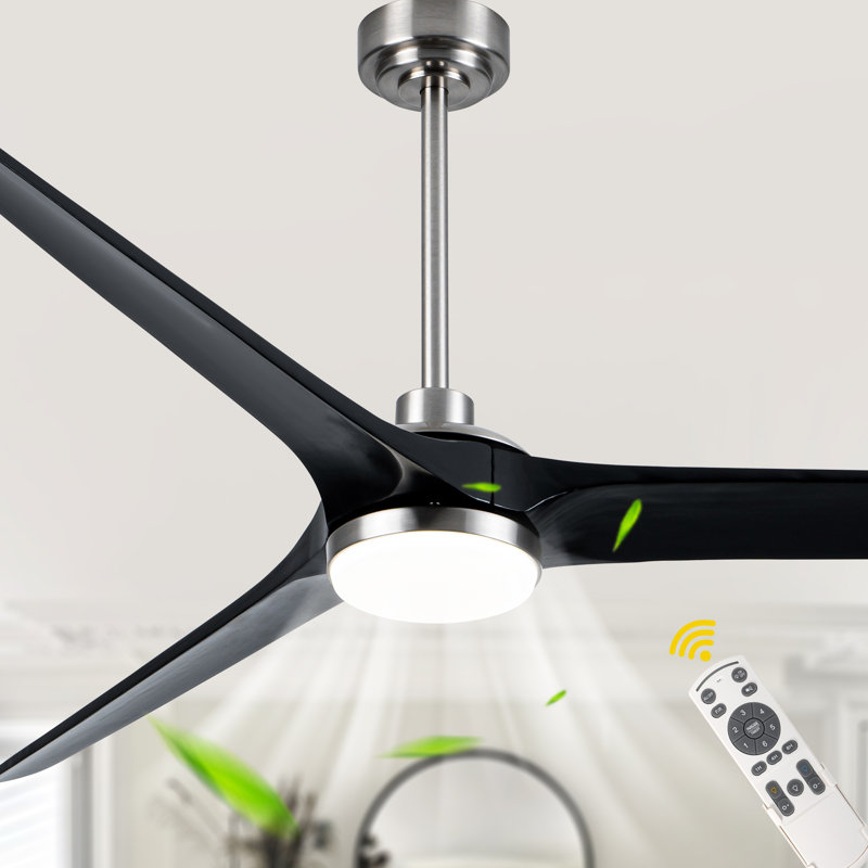 3-blades 72" Modern Solid Wood Large Ceiling Fan with Dimmable LED Light and Remote Control 6-speed Reversible DC Motor for Large Room 