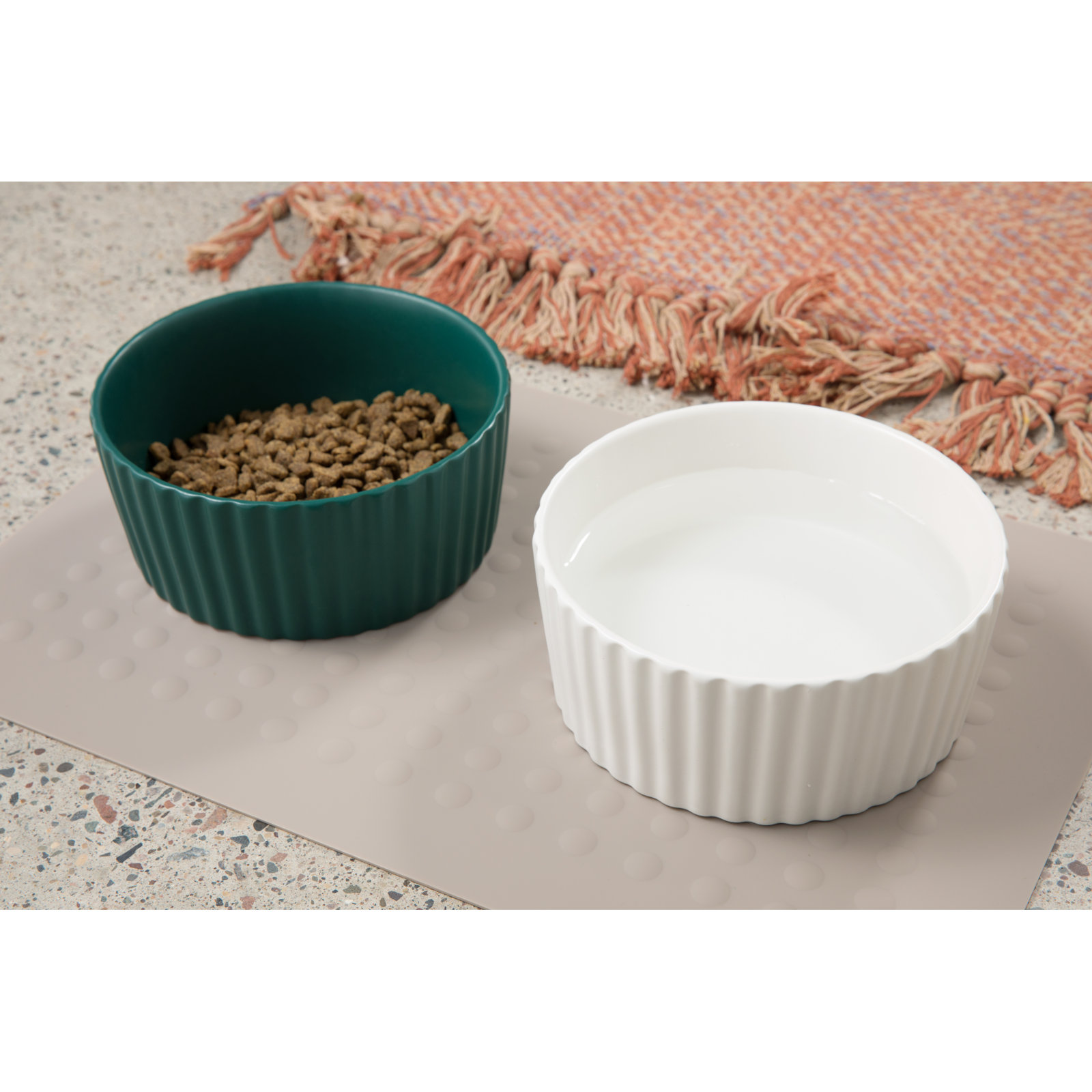 Ripple Ceramic Dog Bowl, White, Medium