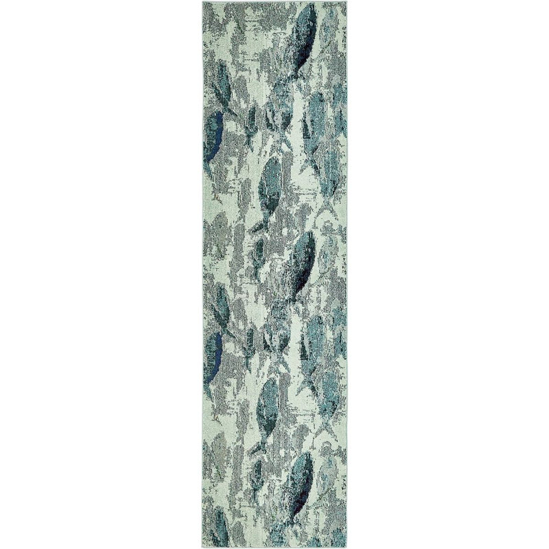 Tapis abstrait bleu Higley, Tapis de couloir 2 pi 7 po x 10 pi