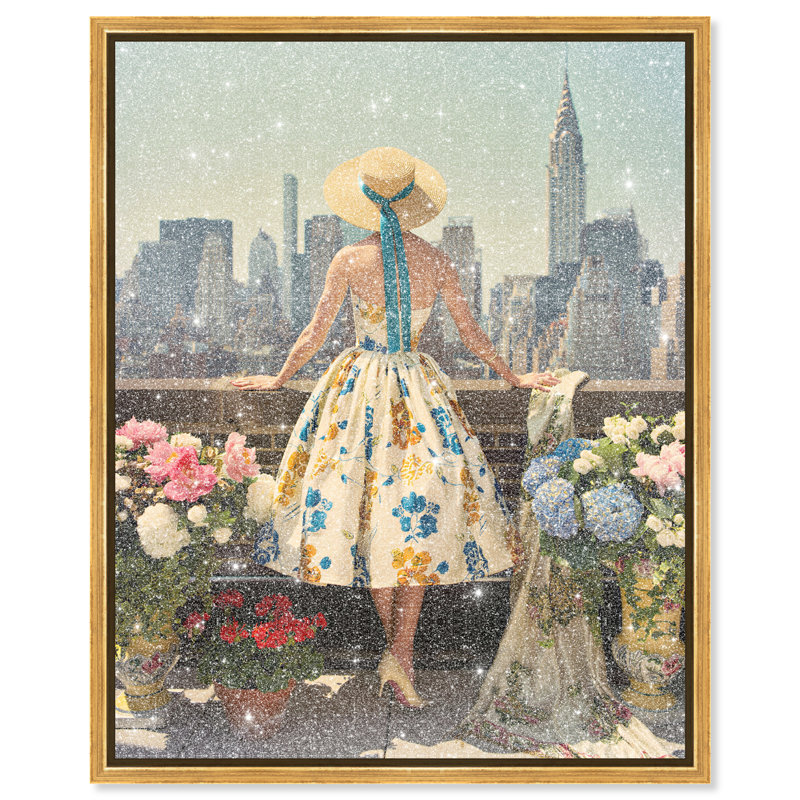 NYC Rooftop Canvas Architecture Print by Oliver Gal, Black Frame, 16 x 20, 21"H x 25"W, Gold Floater Frame