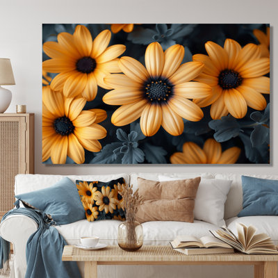 Monochromes jaunes et noirs, soufflage III - marguerites, impression d'art mural