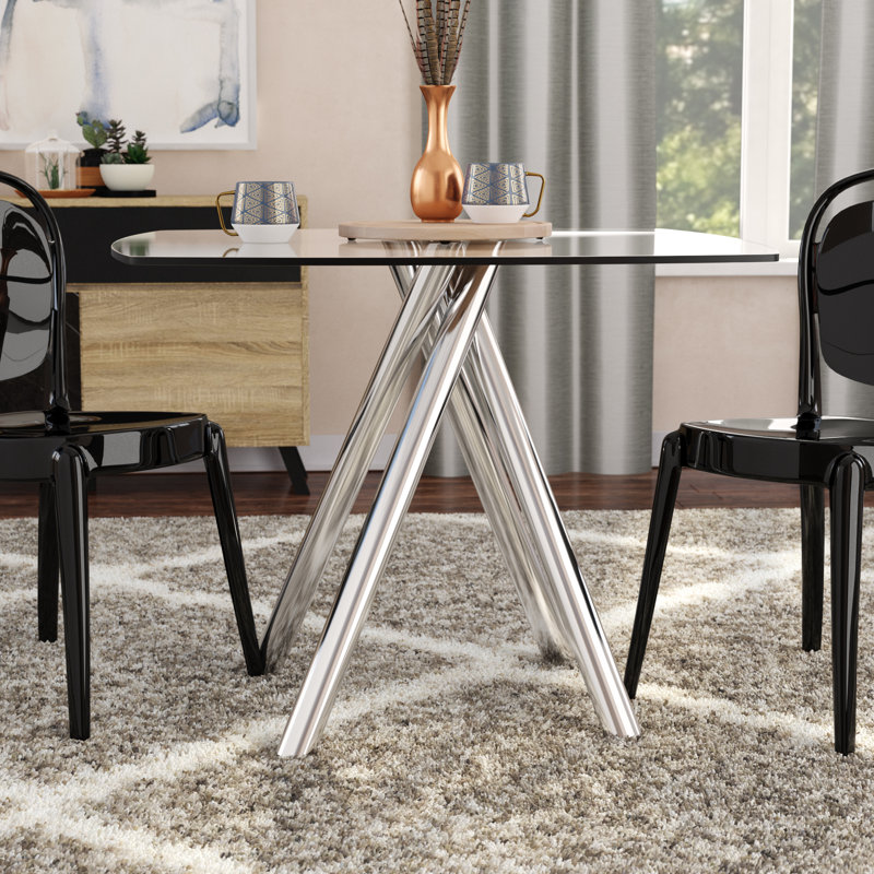 Huebner Glass Top Metal Base Dining Table