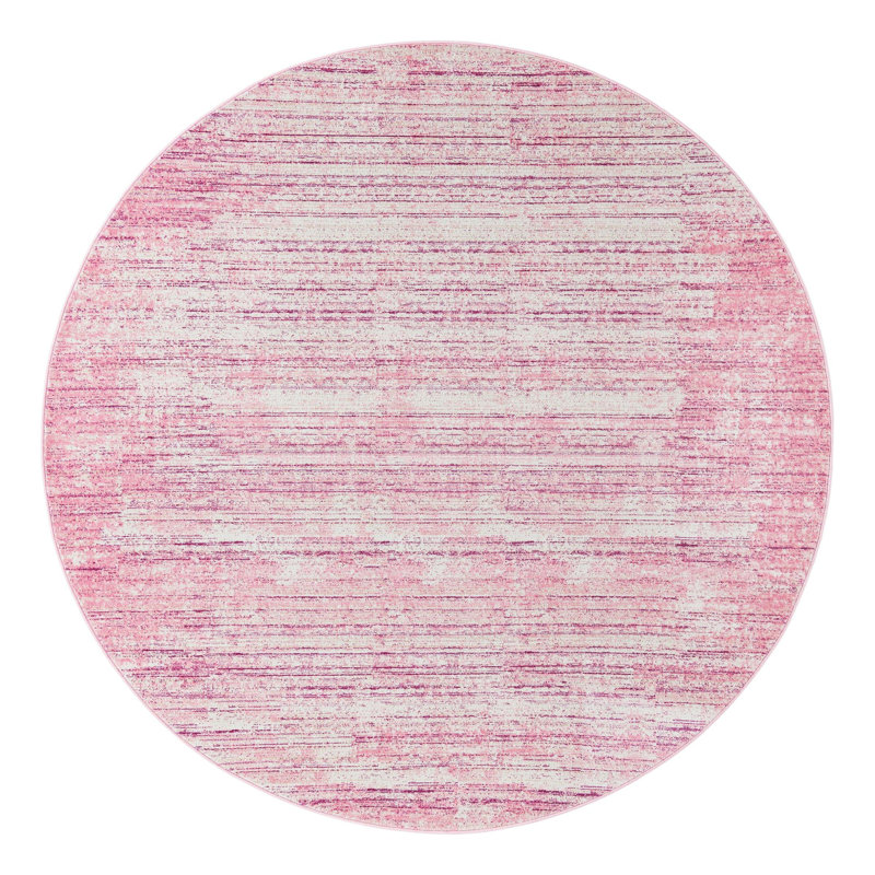Solid/Striped Teydgha Area Rug Pink-Ivory Colour, Round 7'10"