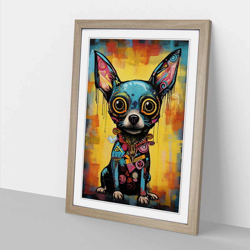 Chihuahua Constructivism - Single Picture Frame Print on Wood, Oak Framed, 34cm H x 25cm W x 2cm D