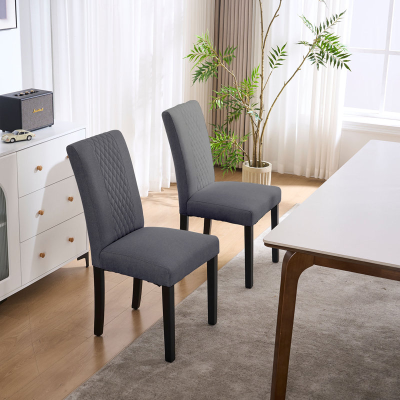 Ensemble de 2 chaises de salle à manger rembourrées épaisses en tissu de lin moderne, Gris clair