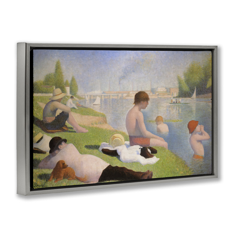 Cadre flottant «Afprès Bathers» par Georges Seurat, H 17 po x l 25 po, Cadre flottant gris lustré