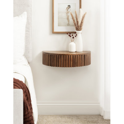 Kristie Half-circle Mango Solid Wood Floating Shelf with Drawer