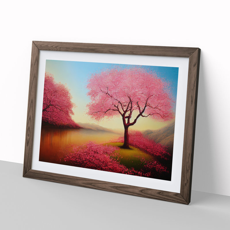 Wondrous Cherry Blossom Trees - Single Picture Frame Painting, 46cm H x 64cm W x 2cm D, Walnut