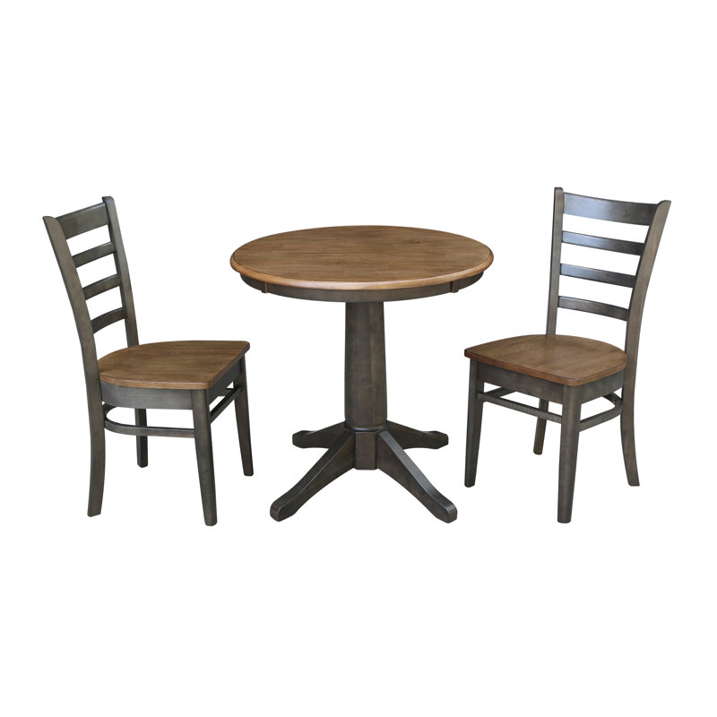 Delmontez 2 - Person Solid Wood Top Pedestal Dining Set, Hickory/Washed Coal