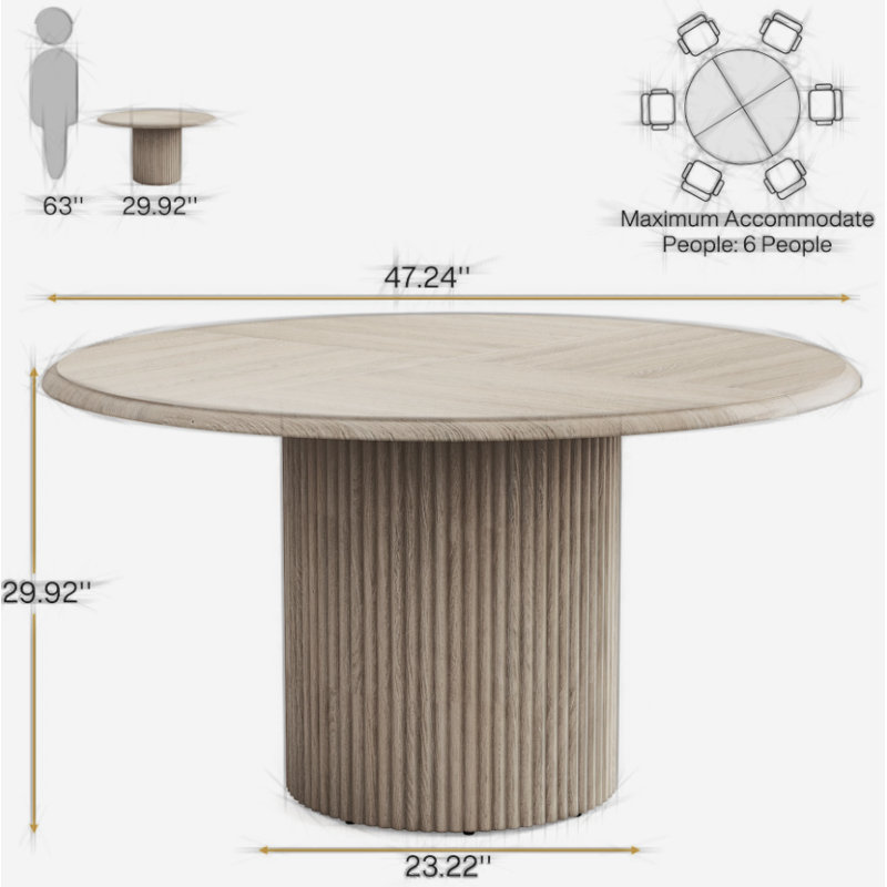 Table de salle à manger ronde, table de ferme 47,24 "avec base en métal pour 4, Bois