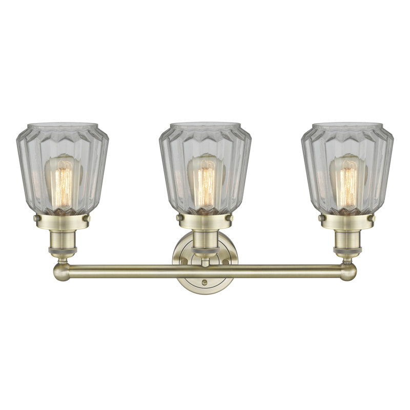 Éclairage pour meuble-lavabo à 3 lumières Aretzy, Transparent, Laiton antique