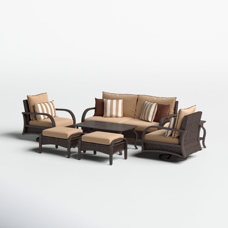 Kechia 7 Piece Sofa Seating Group With Sunbrella Cushion Covers, Canvas Heather Beige Sunbrella® Canvas