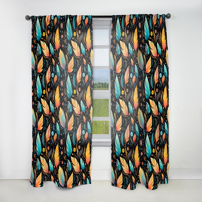Motif éclectique de plumes de Boho - Rideau abstrait Boho - Rideau abstrait obscurcissant - 1 panneau, L 52 po x L 120 po