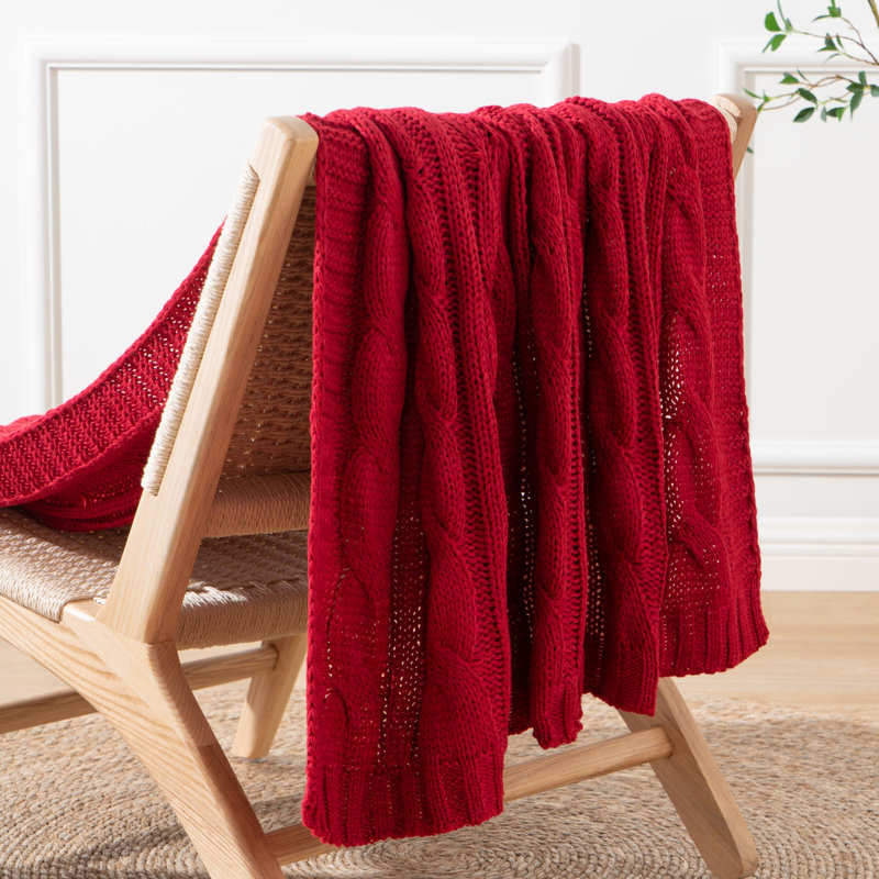Red Cable Knit Acrylic Throw Blanket 50"x60"