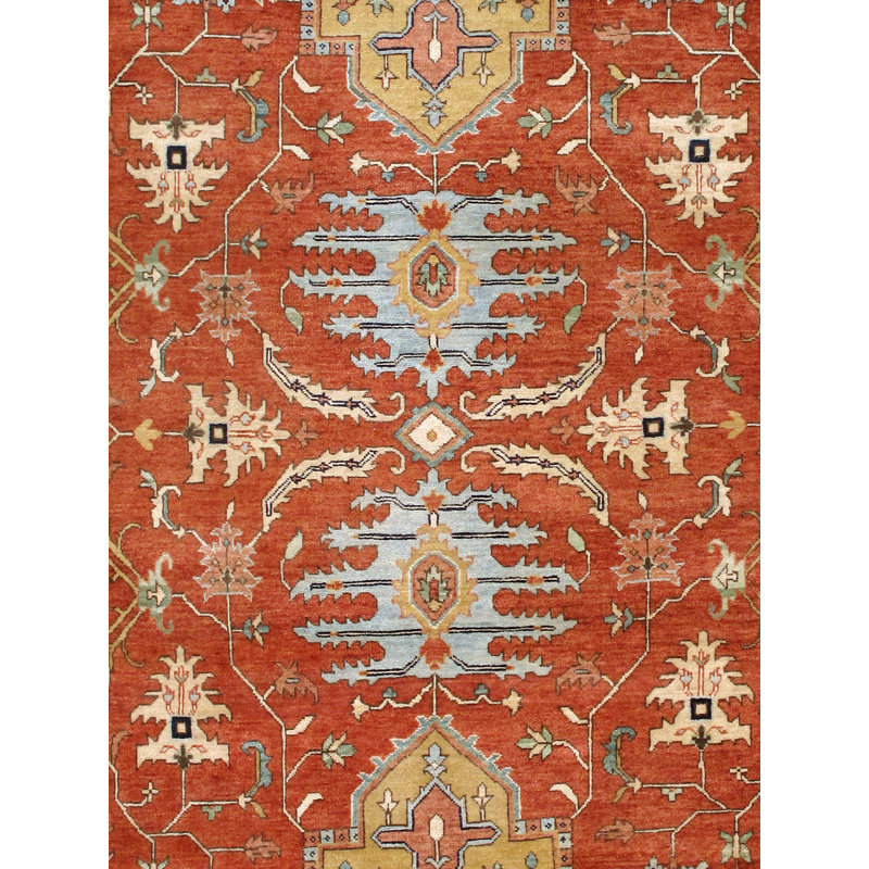 Serapi Hand-Knotted Wool Oriental Area Rug in Blue/Orange/Black, Runner 6' x 16'