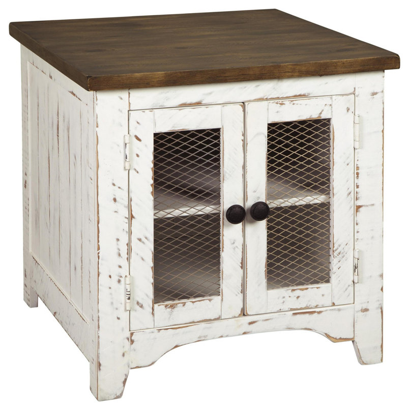 Diogo Solid Wood Top End Table, White