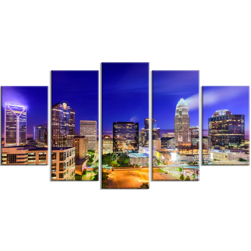 « charlotte north caroline cityscape », ensemble de 5 impressions sur toiles tendues