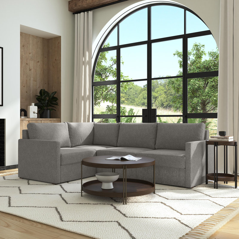 Canapé modulaire rembourré 4 pièces Flex, Mélange de polyester gris caillou foncé, H 37 po x l 105 po x P 38 po