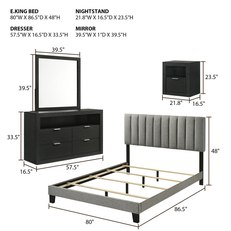 5-Pieces Bedroom Sets, Black, King