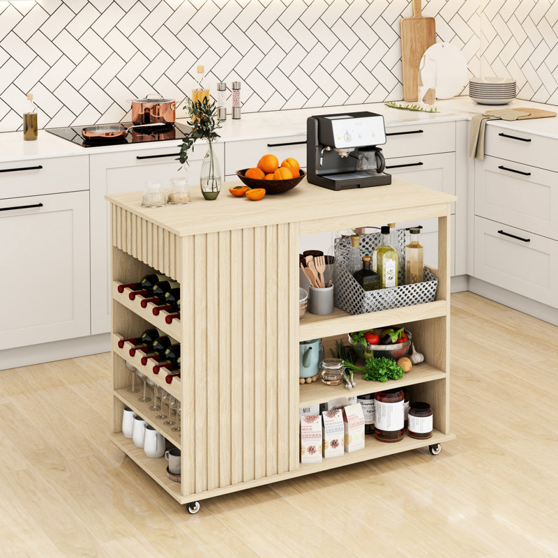 Chariot de cuisine polyvalent, tiroir et support à vin, pratique pour diverses pièces, finition cannelée, fins de rangement