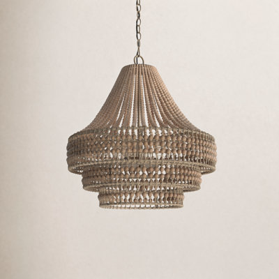 Ana 6-Light Dimmable Wood and Wrought Iron Tiered Chandelier