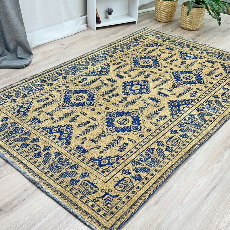 Tapis en coton tissé lavable Alfa, Rectangle 4 pi 1 po x 5 pi 9 po
