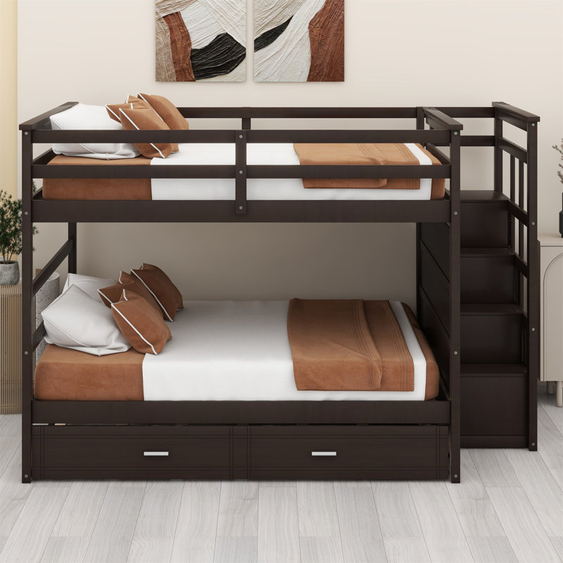 Bunk Bed With Trundle And Staircase, Espresso